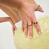 Green and red gemstone Billie Rings in waterproof gold