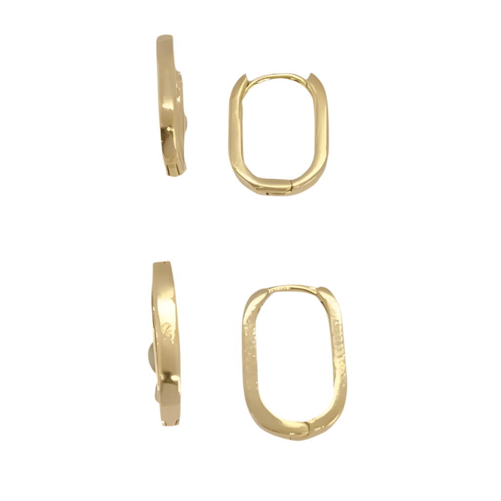 Two pairs of simple oval 18k gold fill earrings in a stack