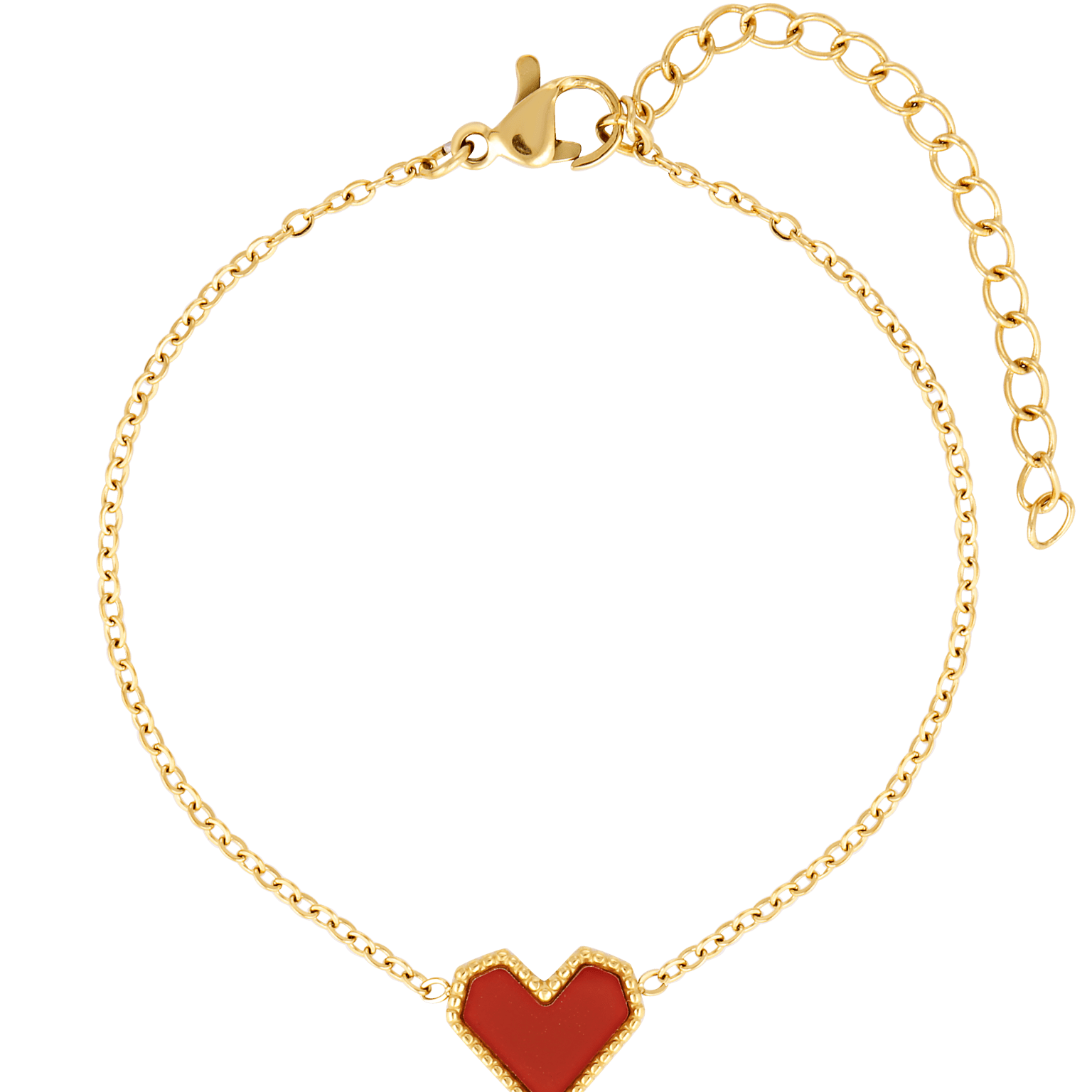 Moods Bracelet. Red and black heart shaped pendant on a gold fill chain