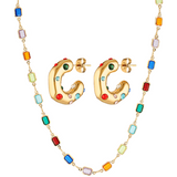 Multicoloured gemstone necklace and earring set in 18k gold fill - the Bixby Set