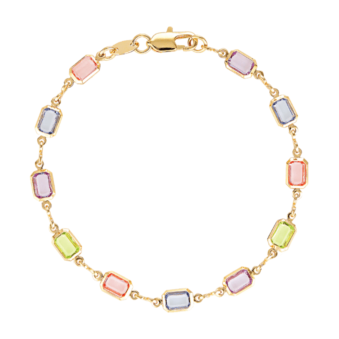 Rainbow anklet in quick gold fill and glass gems 