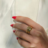 Clear and multicoloured gemstone rings in gold fill