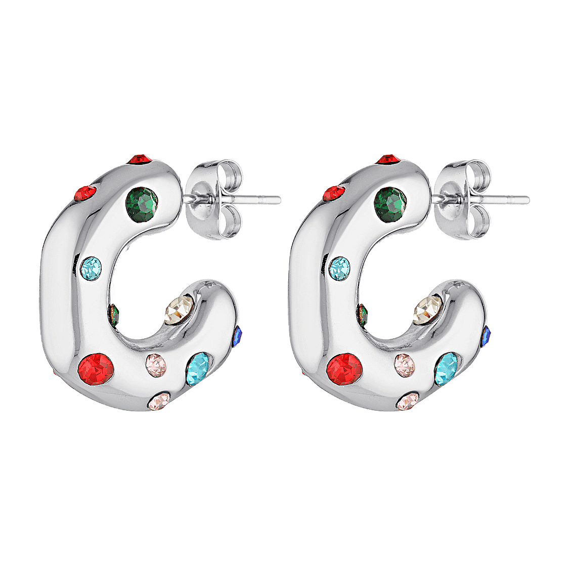 Multicoloured silver hoop earrings