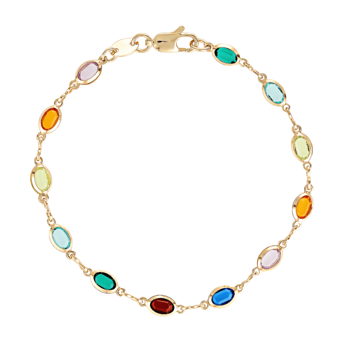 gold filled oval multicolour gemstone bracelet