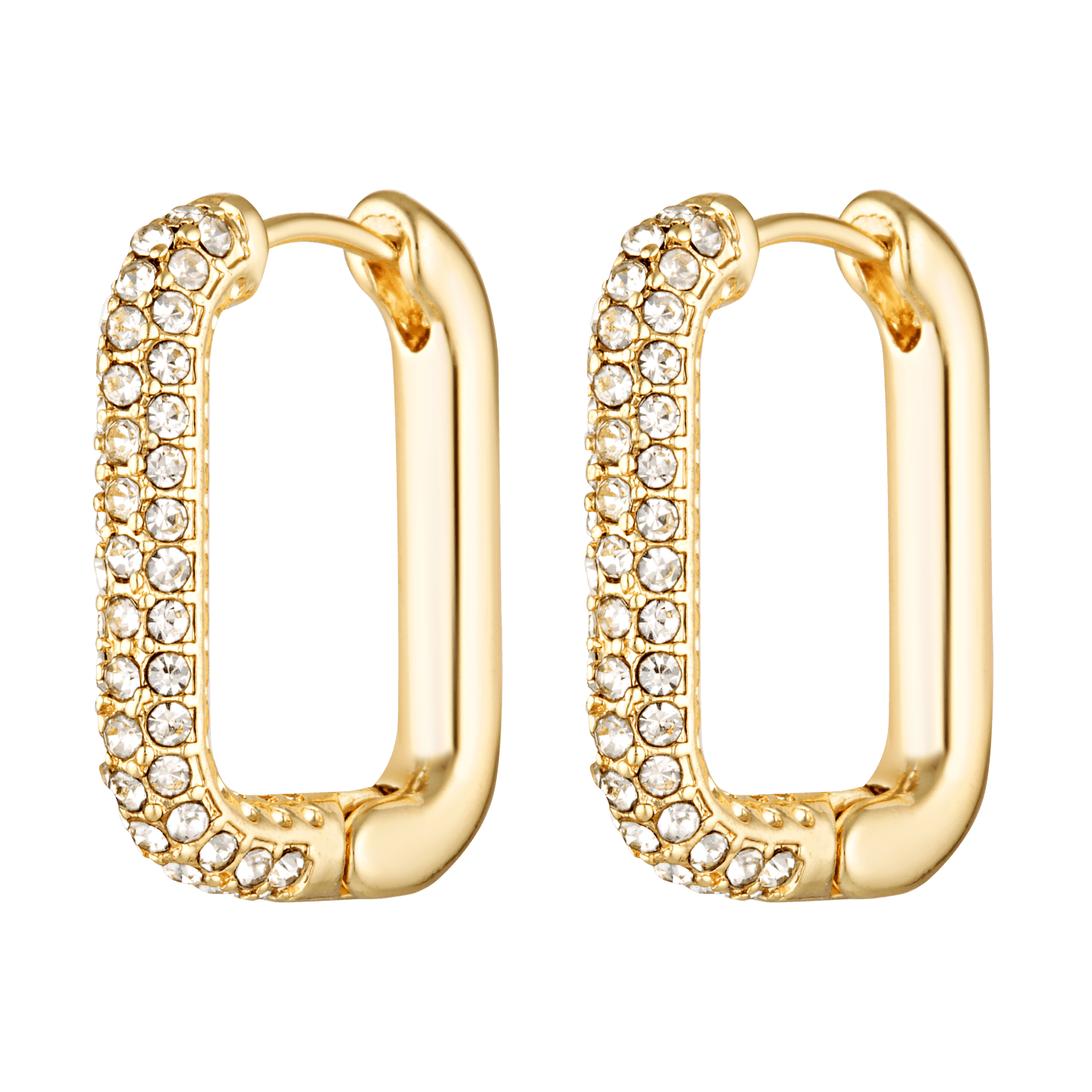 cubic zirconia on the front section of 18k gold fill rectangle shaped hoop earrings