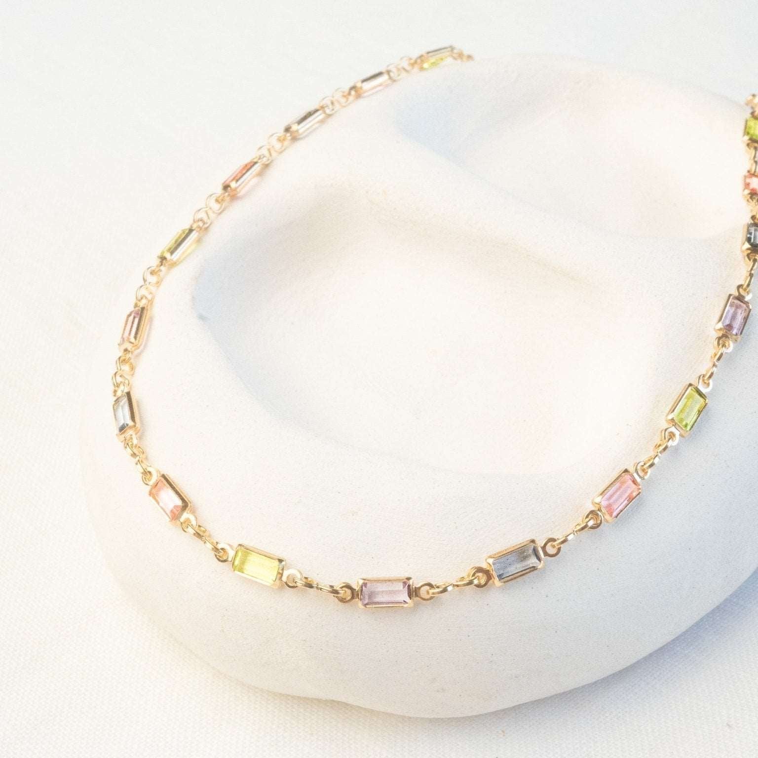 Rainbow necklace slim style gems