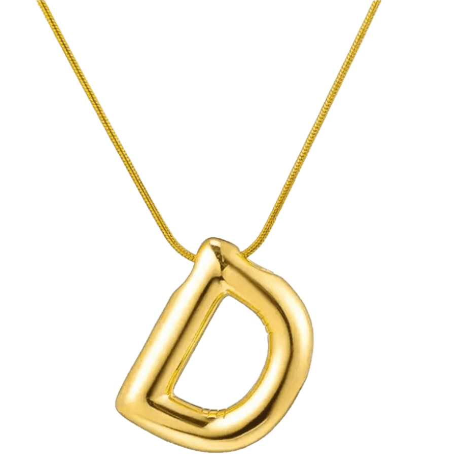 D shaped gold initial pendant 