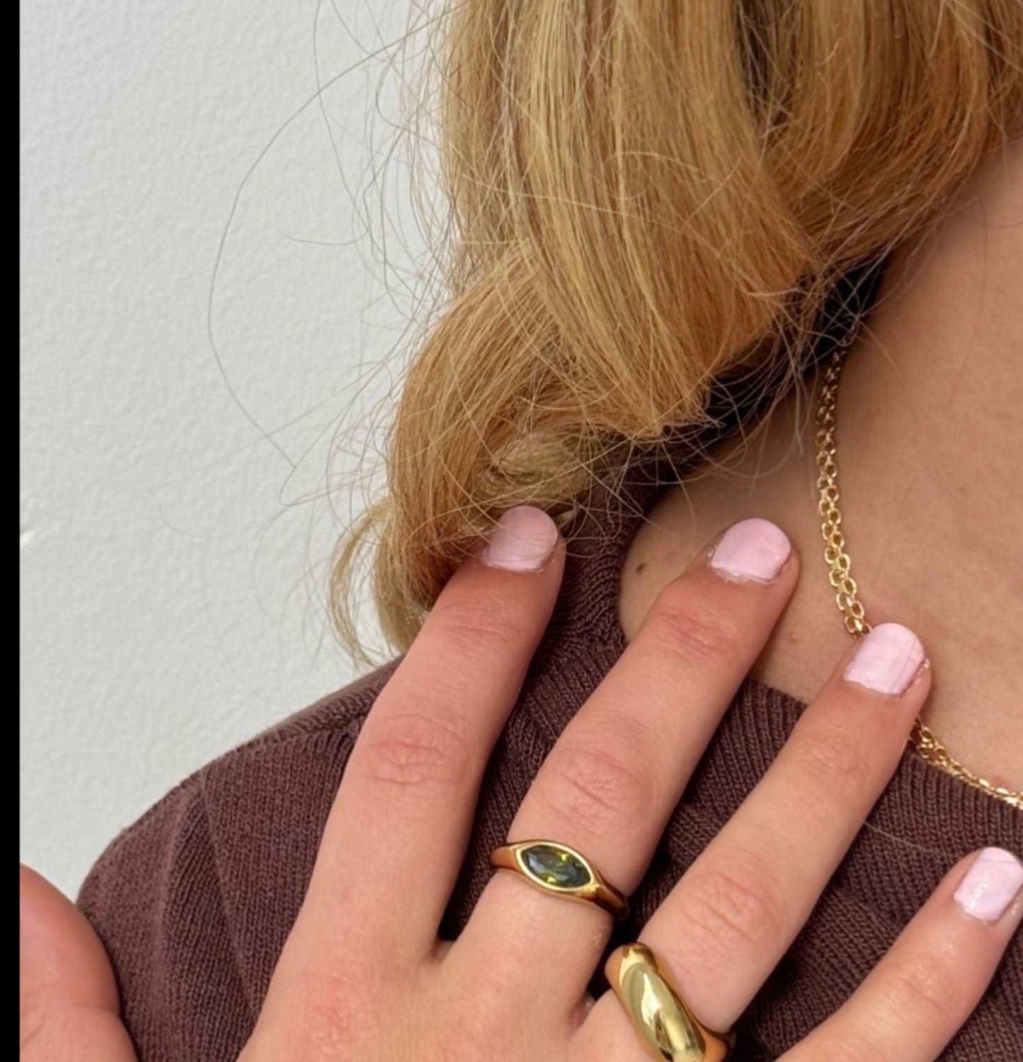 Beautiful colourful gemstone Bixby rings on our model 