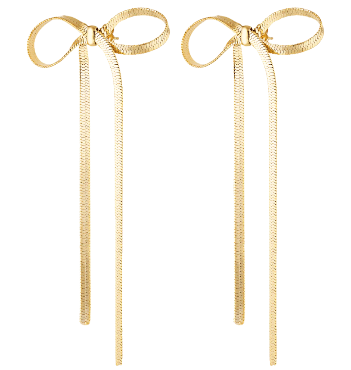 Bow earrings in long gold ribbon style