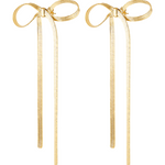 Bow earrings in long gold ribbon style