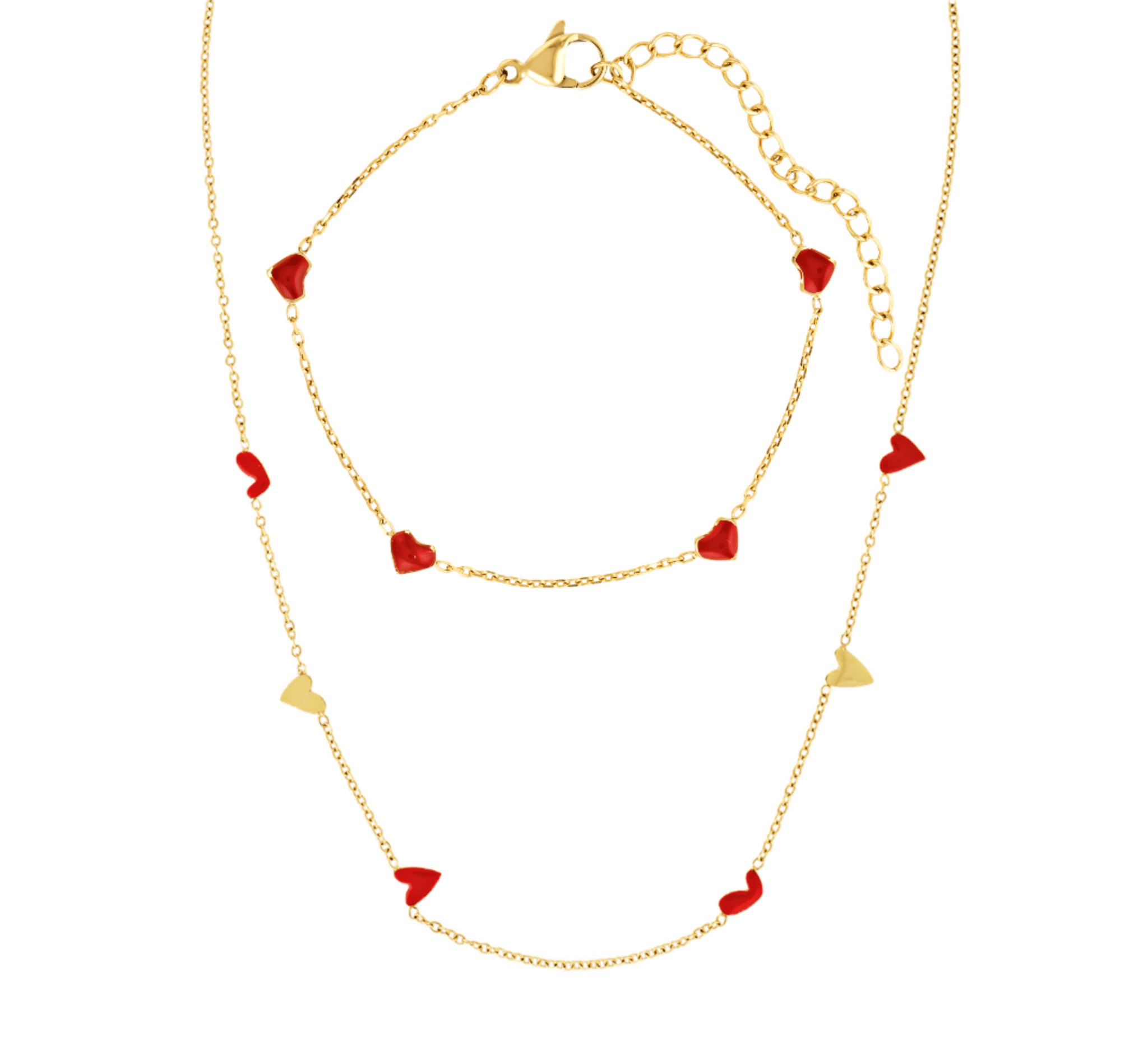 Cupid red heart set with bracelet and necklace