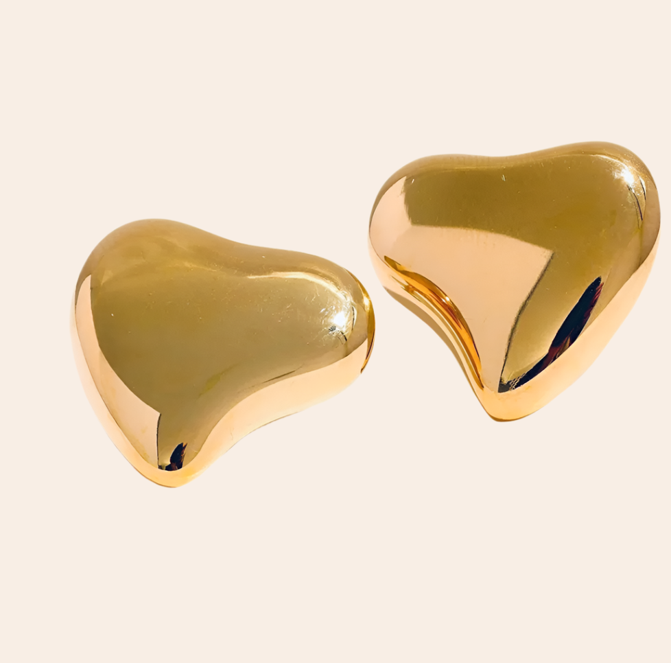 Small quirky heart shaped studs in gold fill