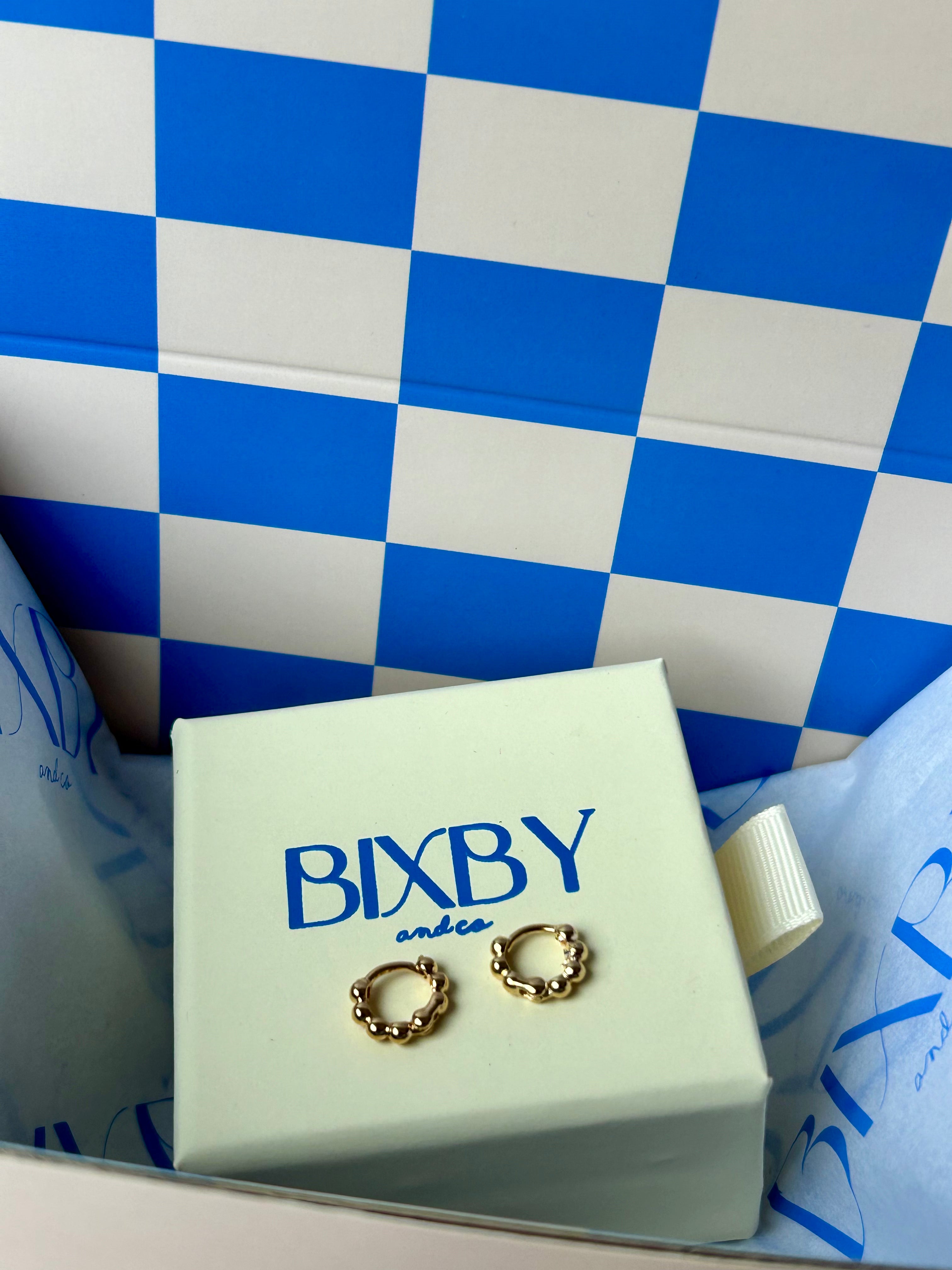 Bixby packaging showing the mini gold huggies  