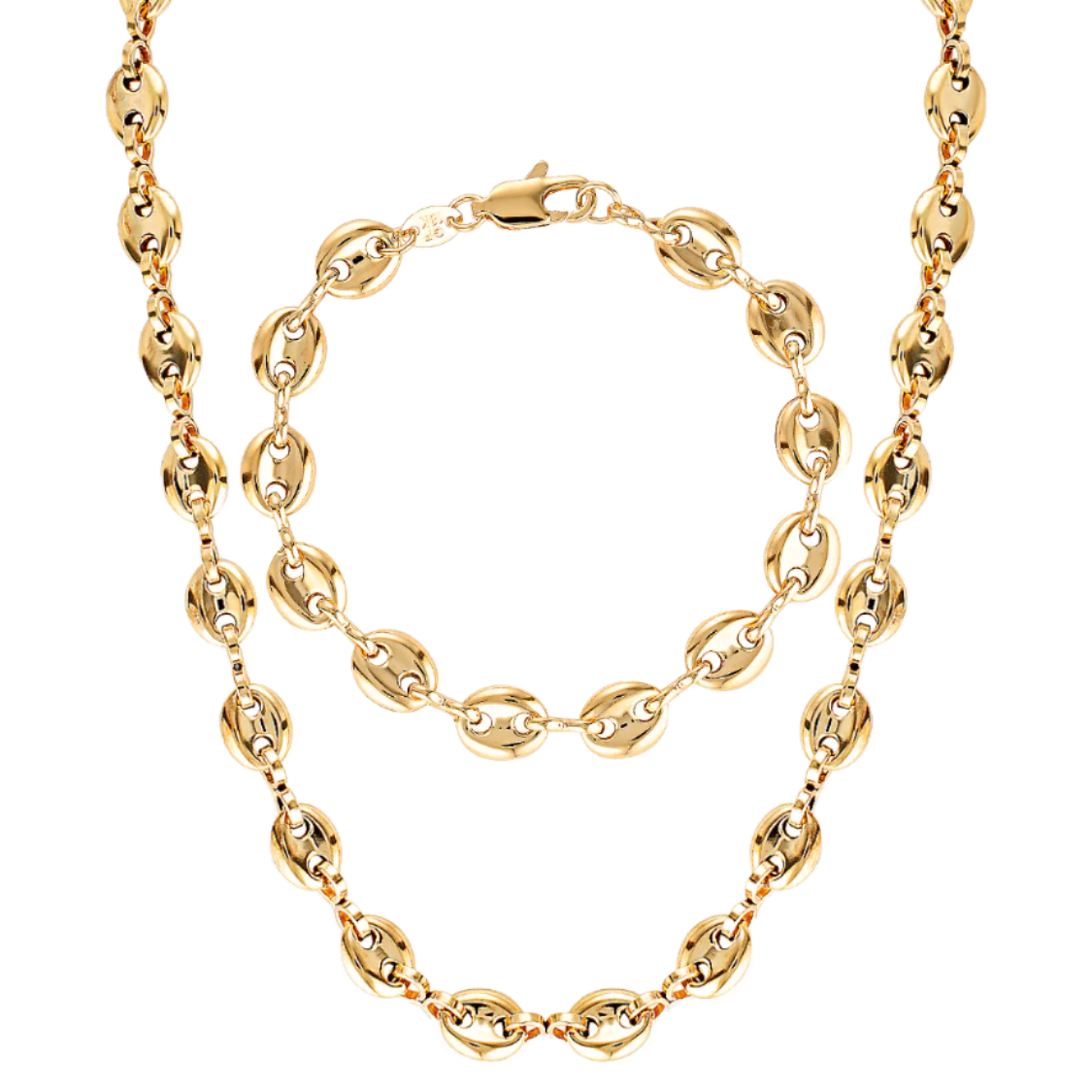 Gucci link necklace and bracelet set in 18k gold filled