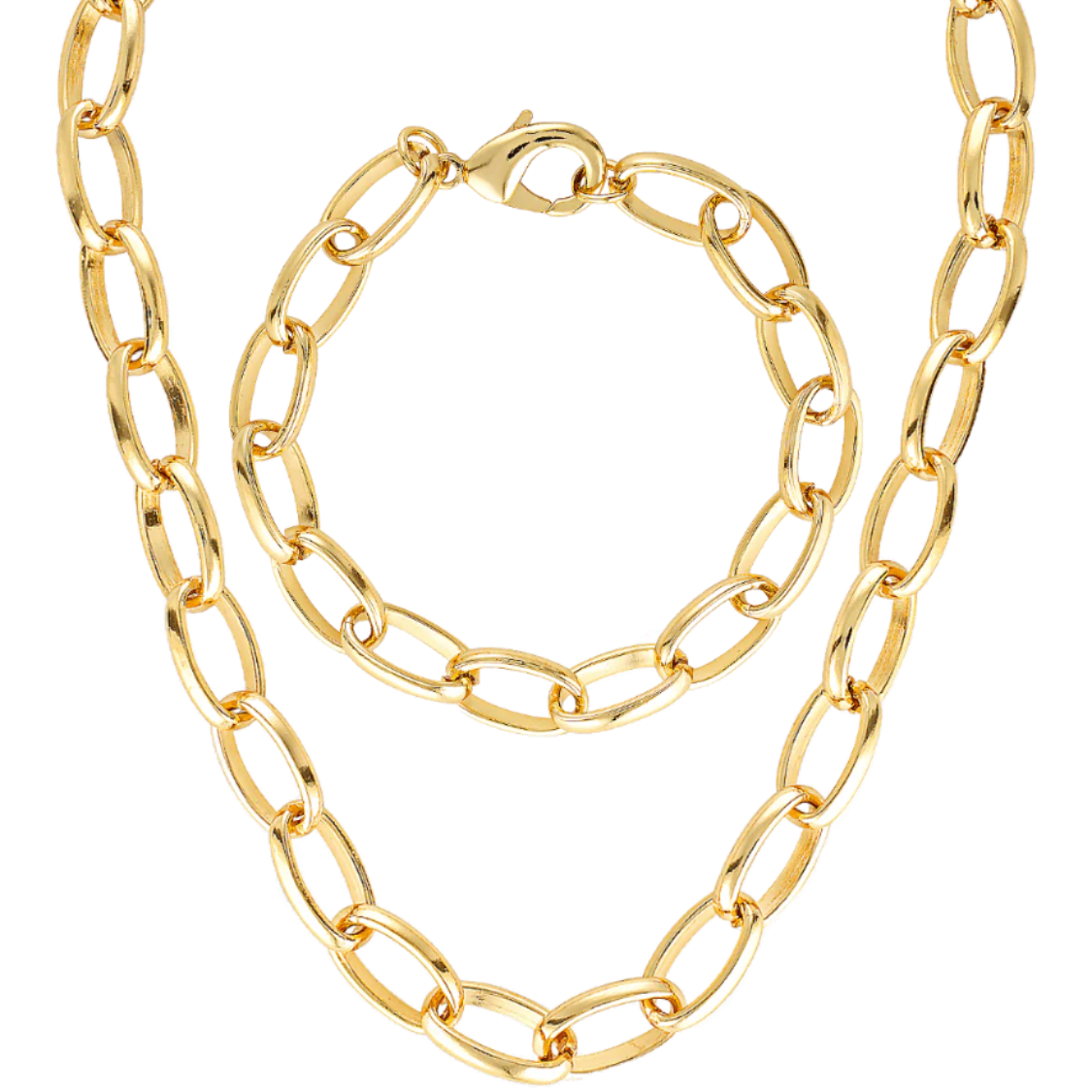 Large gold link necklace and bracelet set in 14k gold filled