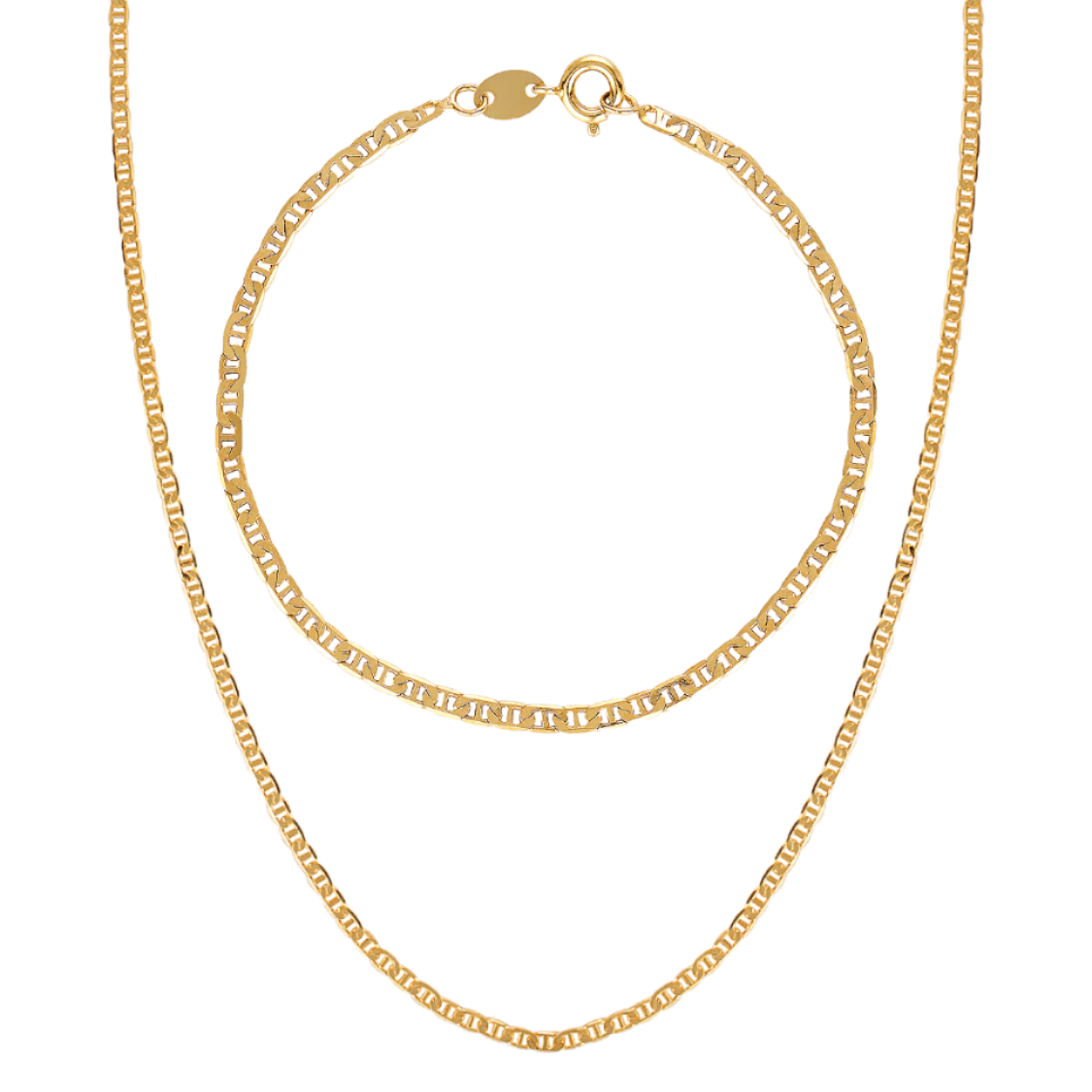 Fine mariner link Summer necklace and bracelet set in 18k Gold Fill