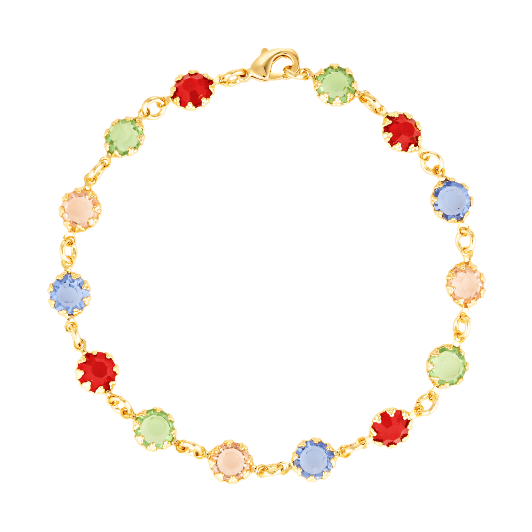 Circular colourful gemstones in an 18k Gold Fill bracelet 