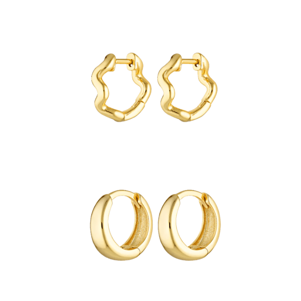 Small earring Stack of 18k gold fill Huggies 