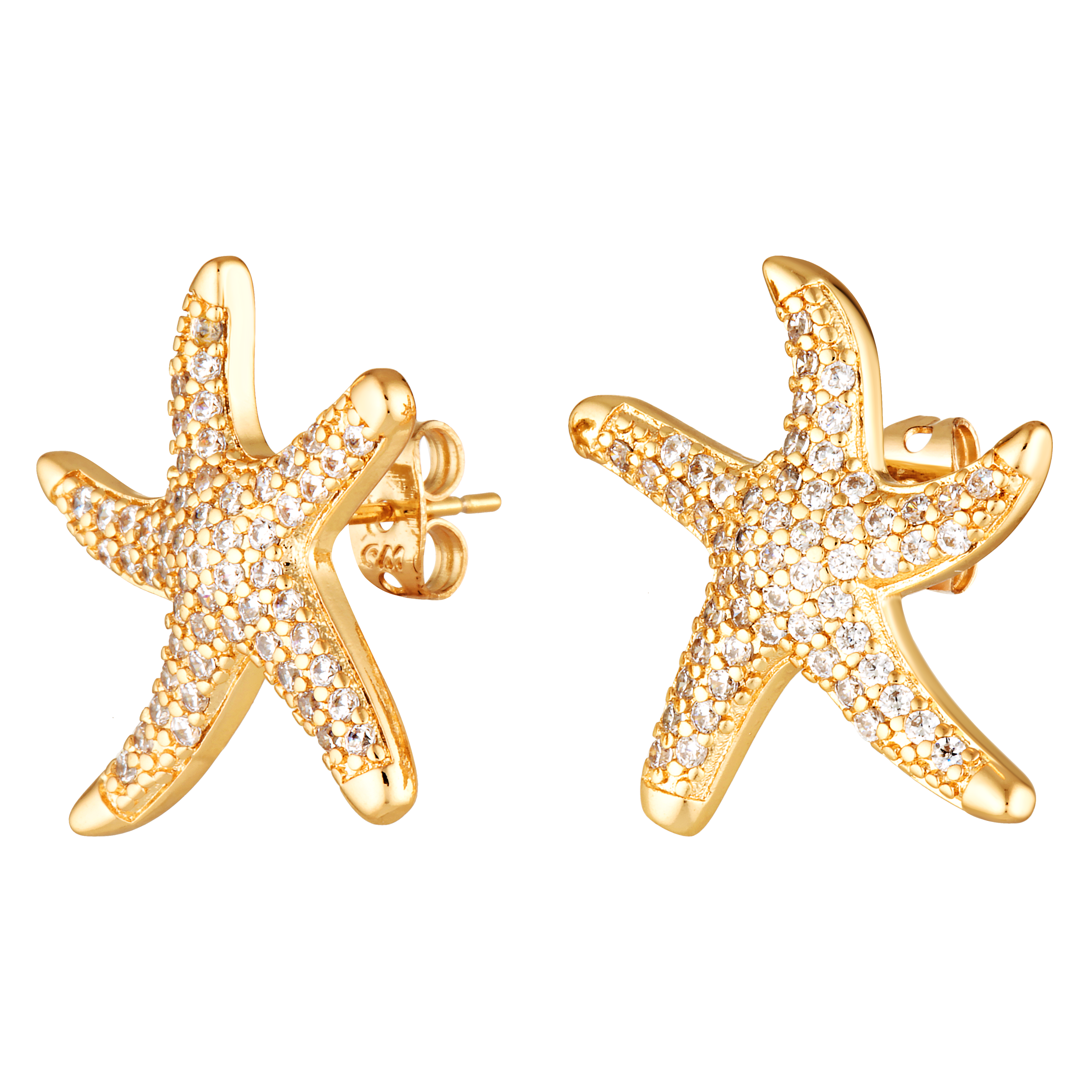 crystal starfish shaped stud earrings in gold