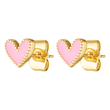 Cute pink heart shaped enamel and gold fill earrings