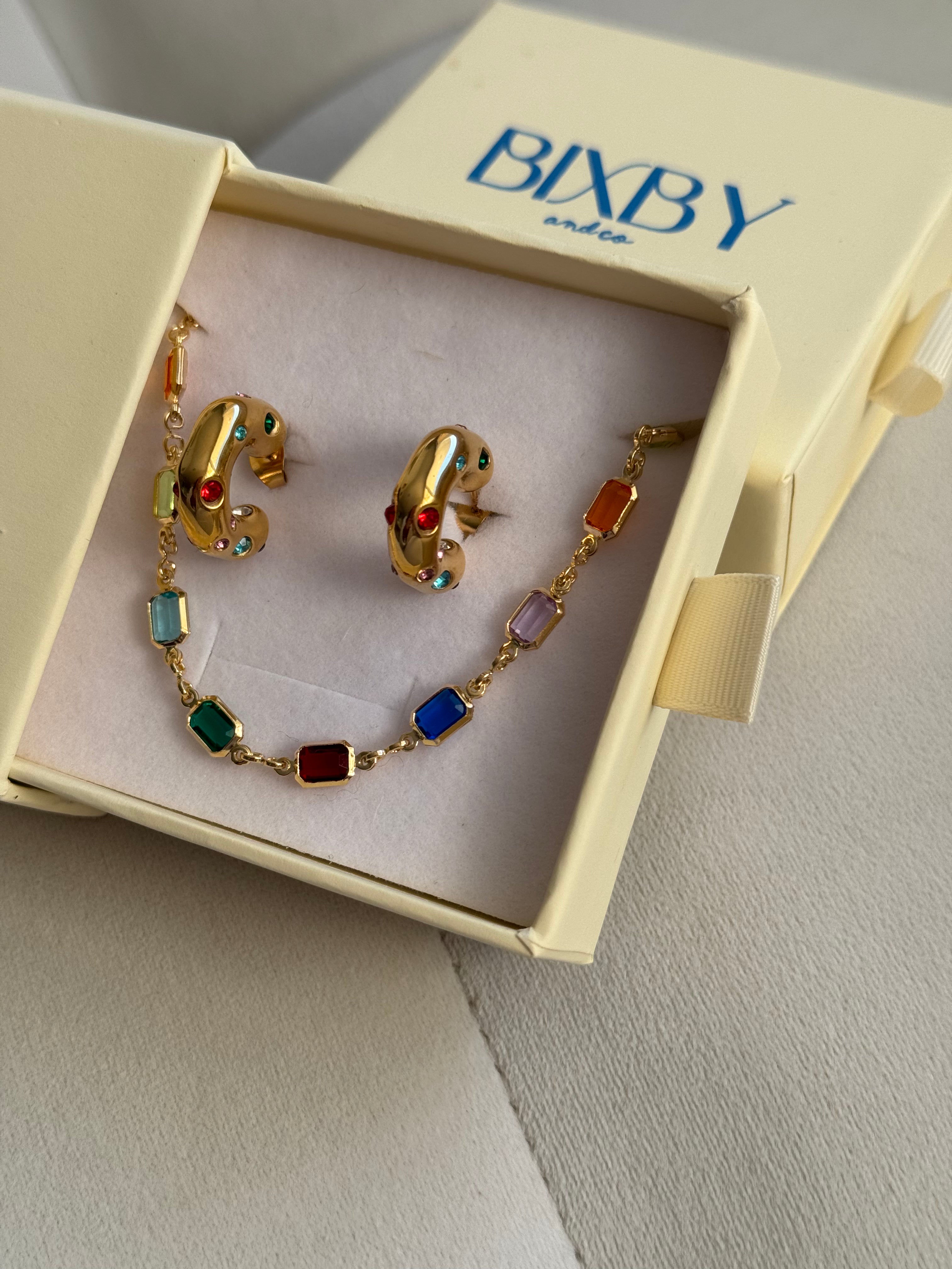 Bixby set - Carnival colourful hoops and rainbow necklace in Bixby packaging 