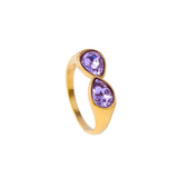 Purple adjustable ring with two glass gemstones