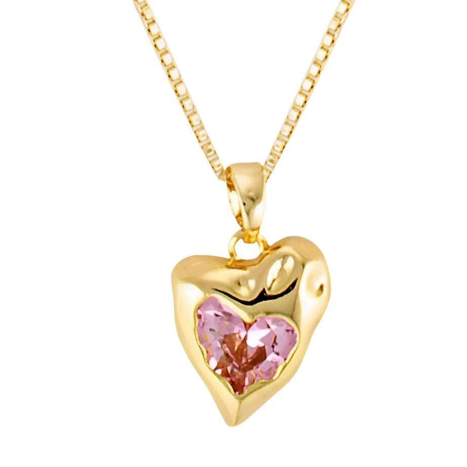 Close up of pink pendant gemstone heart detail 