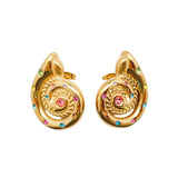 Cute colourful sea snail shaped gold earrings 