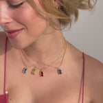 Video of model in bright coloured large gemstone pendant