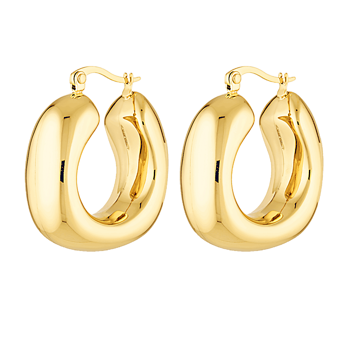 Photos of large square shaped gold hoops 