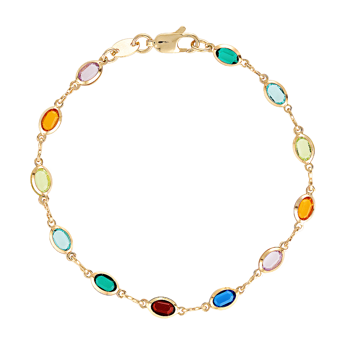 gold filled oval multicolour gemstone bracelet