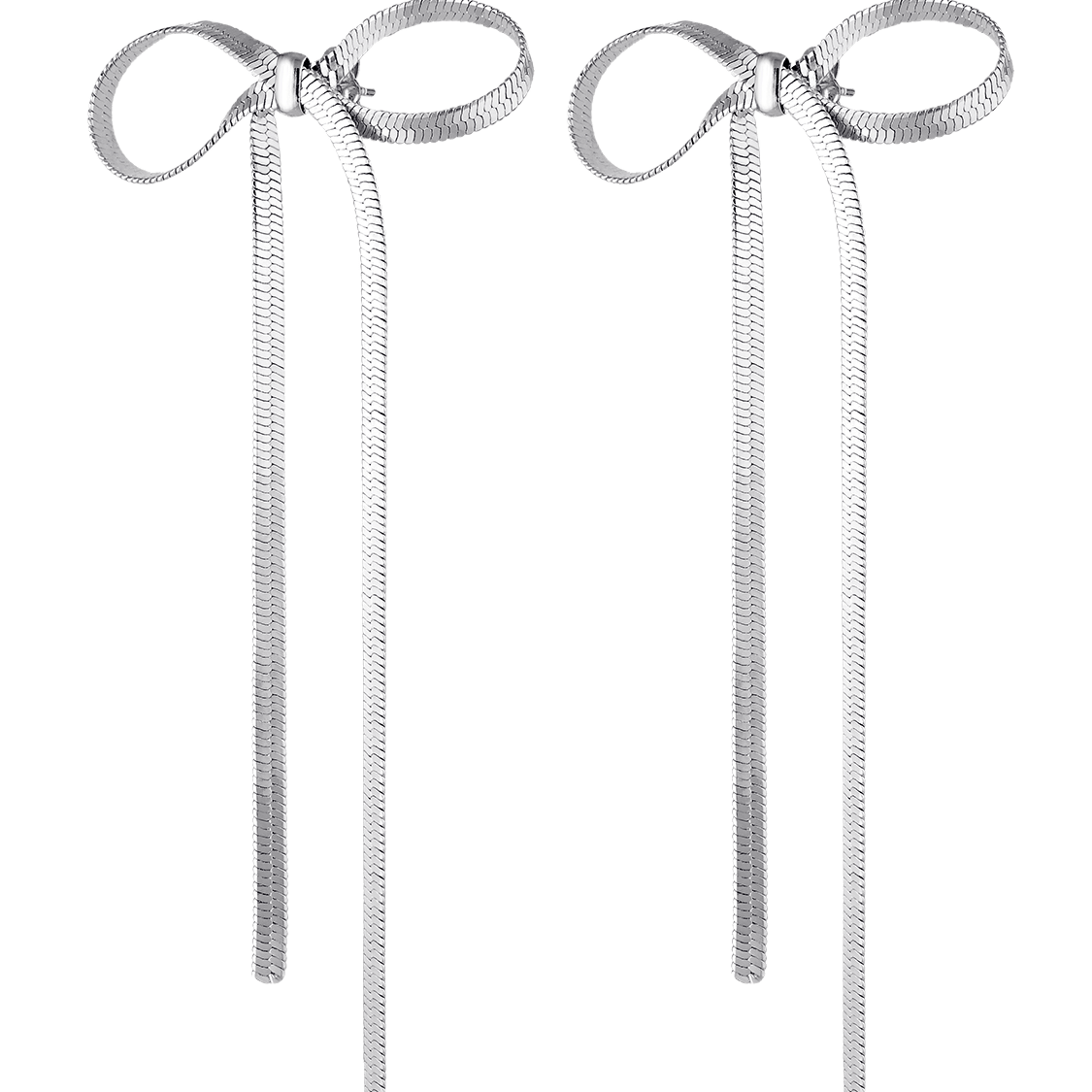 Silver bow shaped earrings in snake chain