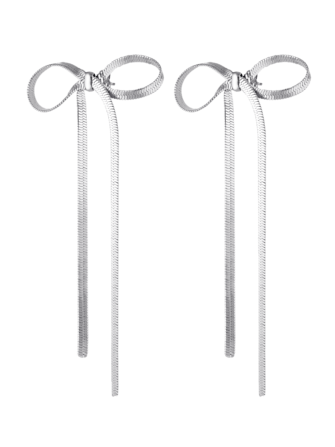 Silver bow shaped earrings in snake chain