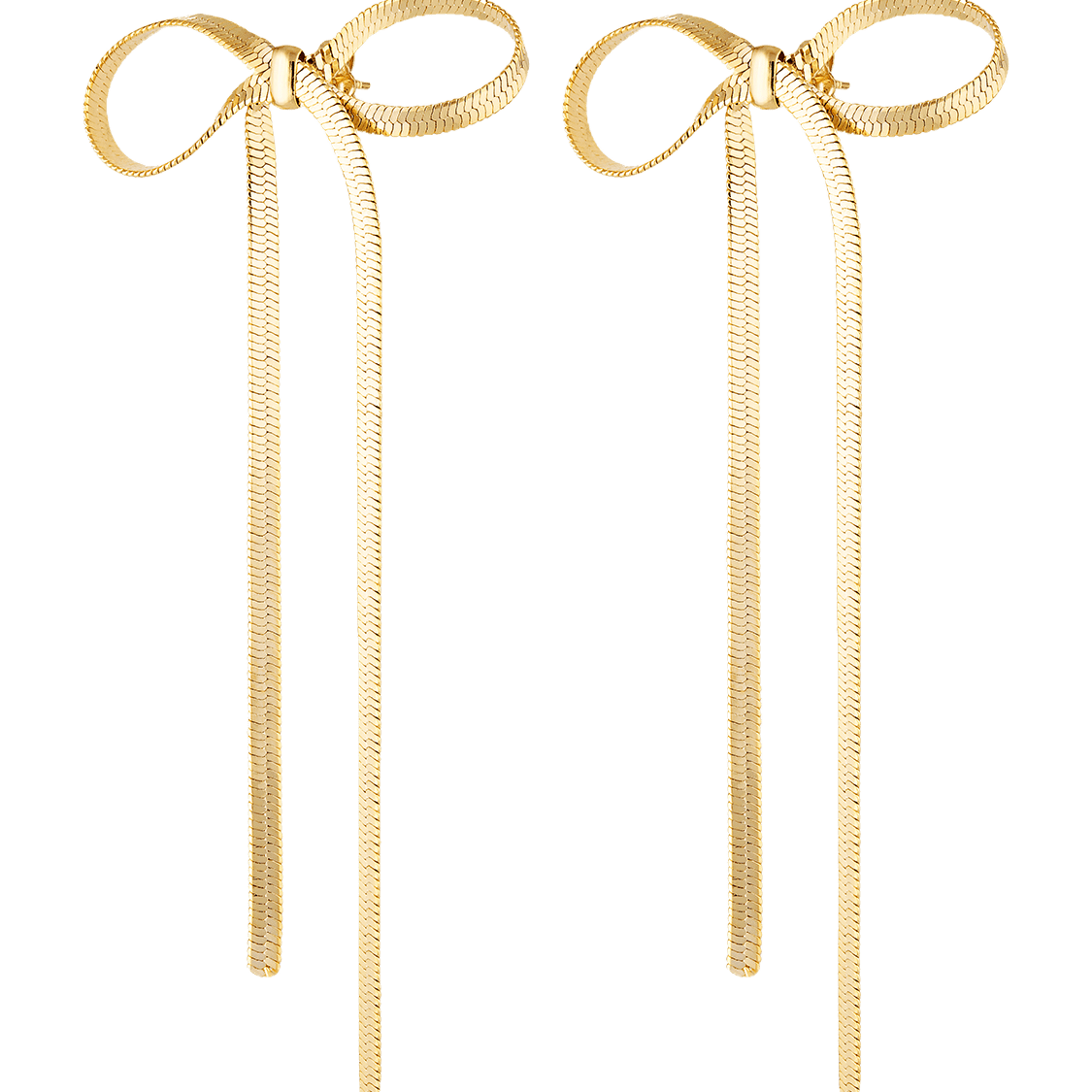 Bow earrings in long gold ribbon style
