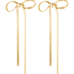 Bow earrings in long gold ribbon style
