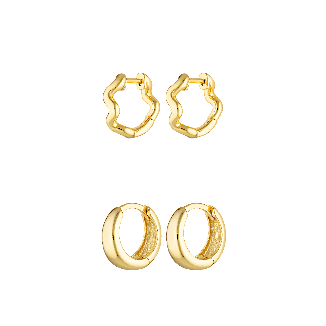 Small earring Stack of 18k gold fill Huggies 