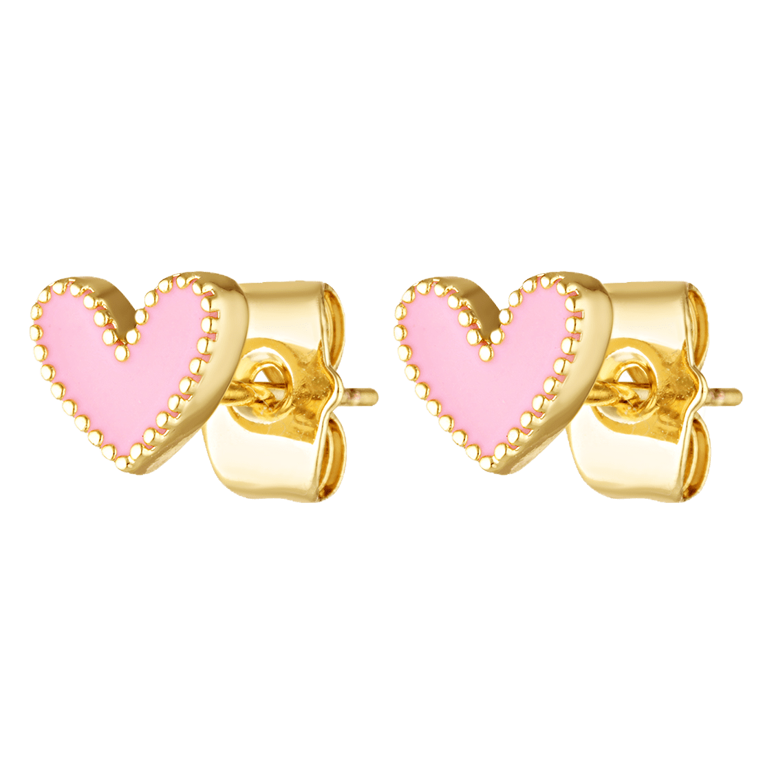 Cute pink heart shaped enamel and gold fill earrings