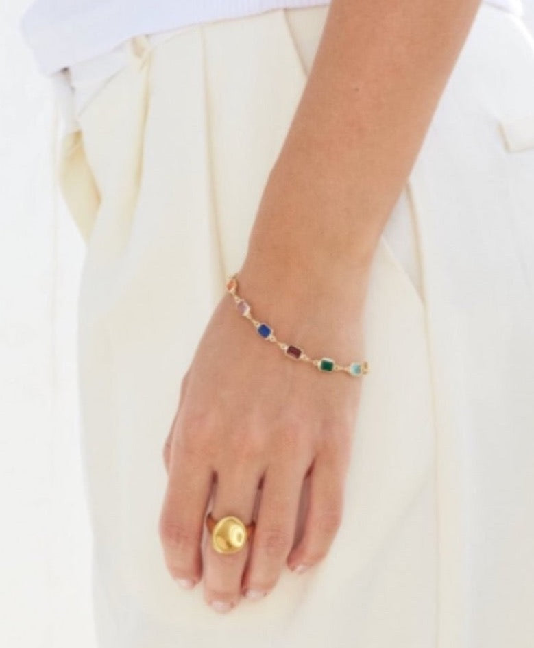 Rainbow multicoloured gemstone bracelet 