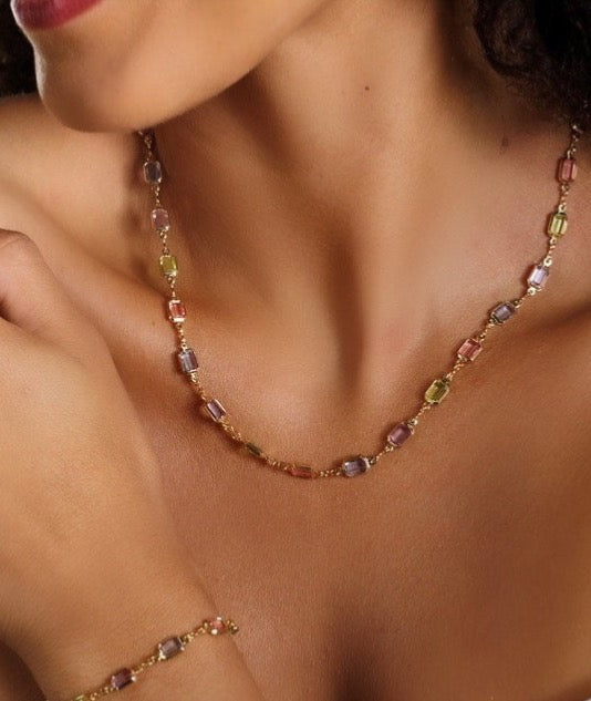 Pastel Rainbow necklace made of recycled glass and 18k gold fill